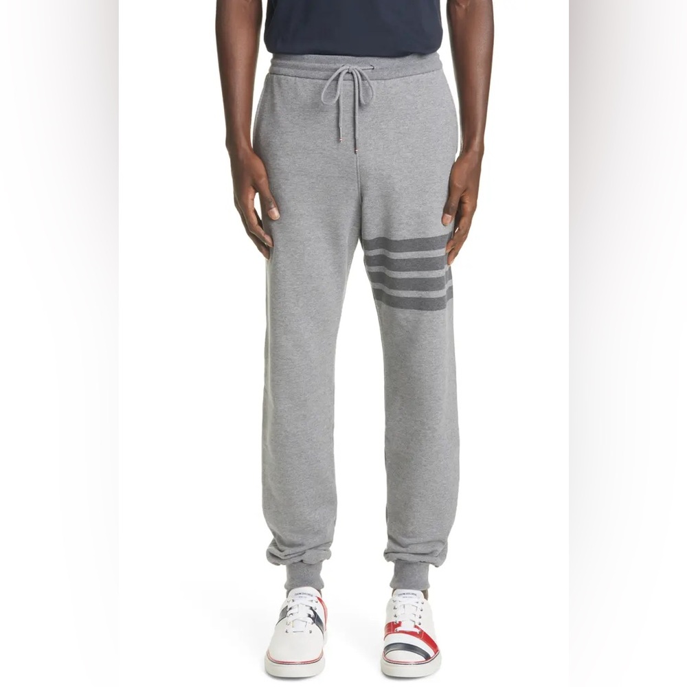 Thom Browne Tonal 4-Bar Cotton Joggers